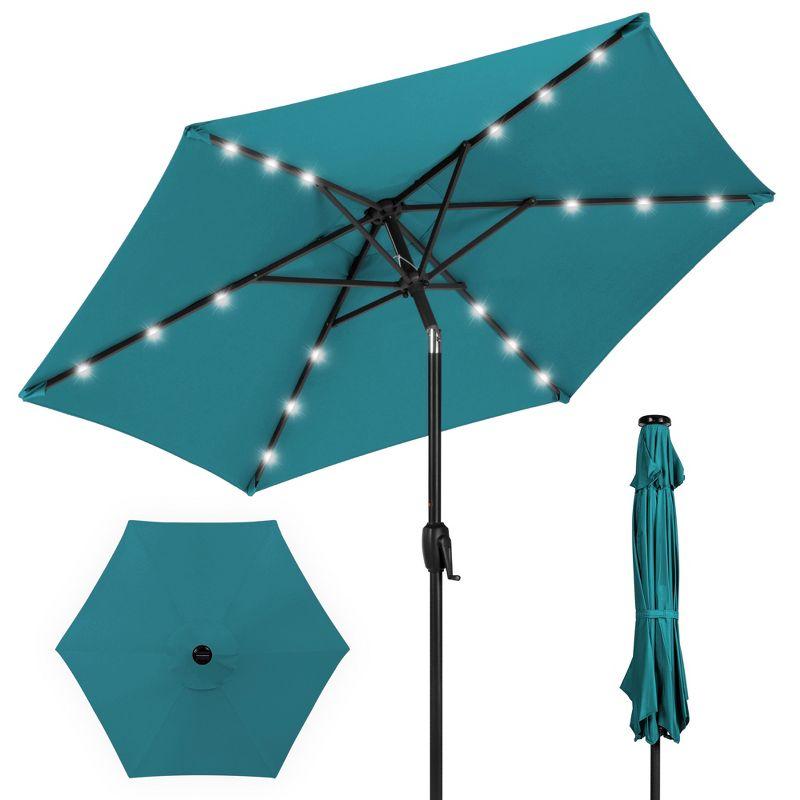 Cerulean 7.5ft Solar LED Outdoor Patio Umbrella with Tilt and Crank