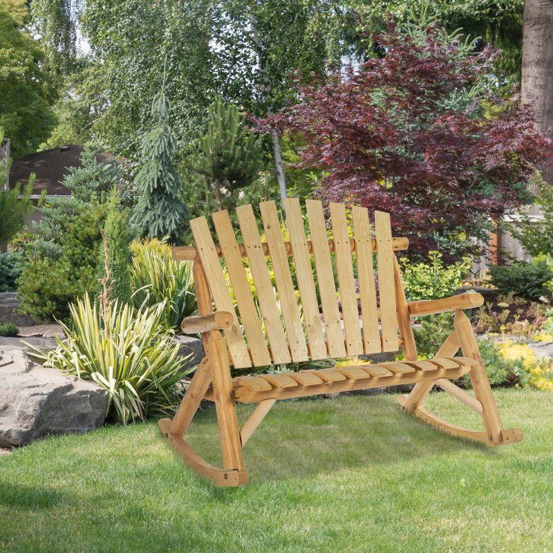 Rustic Fir Wood Adirondack Double Rocking Chair in Burlywood