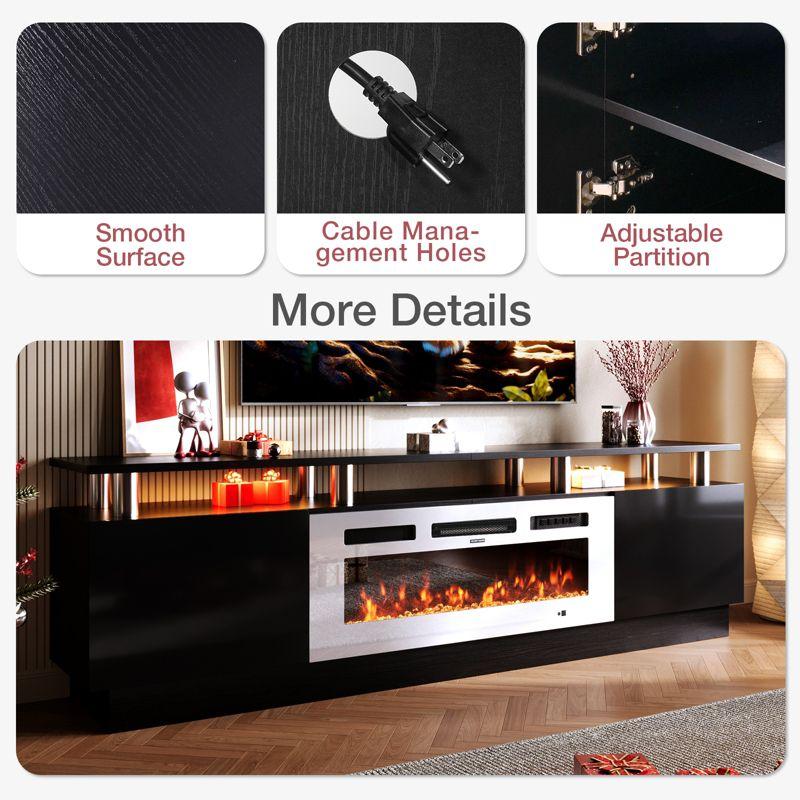 AOXUN Fireplace TV Stand with 36" Electric Fireplace, 80" 2 Tier TV Console Stand for TVs Up to 90", Black