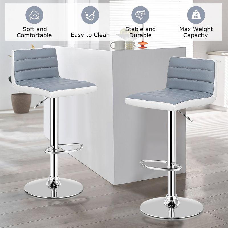 Costway Set of 2 Bar Stools Adjustable Barstool PU Leather Swivel Pub Chairs Armless