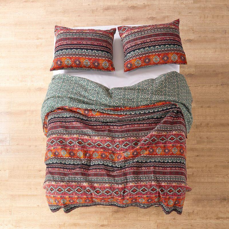 Vista Aztec Stripe Quilt Set - Full/Queen Quilt and Two Standard Pillow Shams Orange, Green, Black - Levtex Home