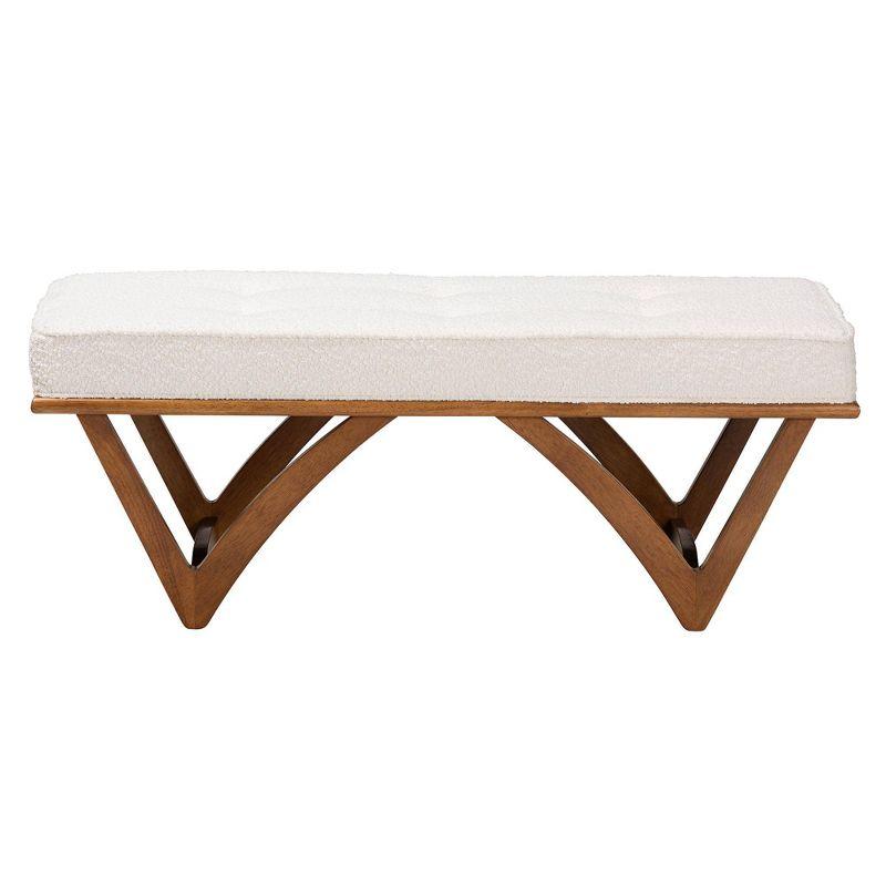 Chenoa Fabric and Wood Bench Cream/Walnut Brown - Baxton Studio: Japandi-Inspired, Foam-Padded, Button-Tufted