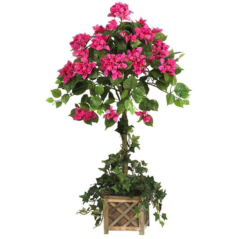 Nearly Natural 34-in Artificial Bougainvillea Topiary with Wood Box