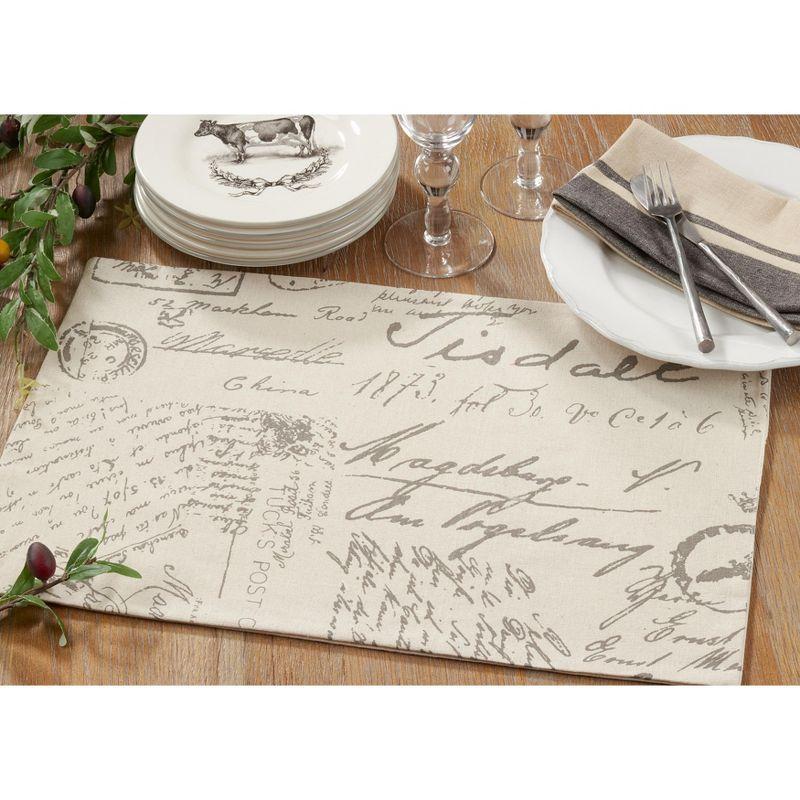 Beige Vintage Script Print Fabric Placemats, Set of 4