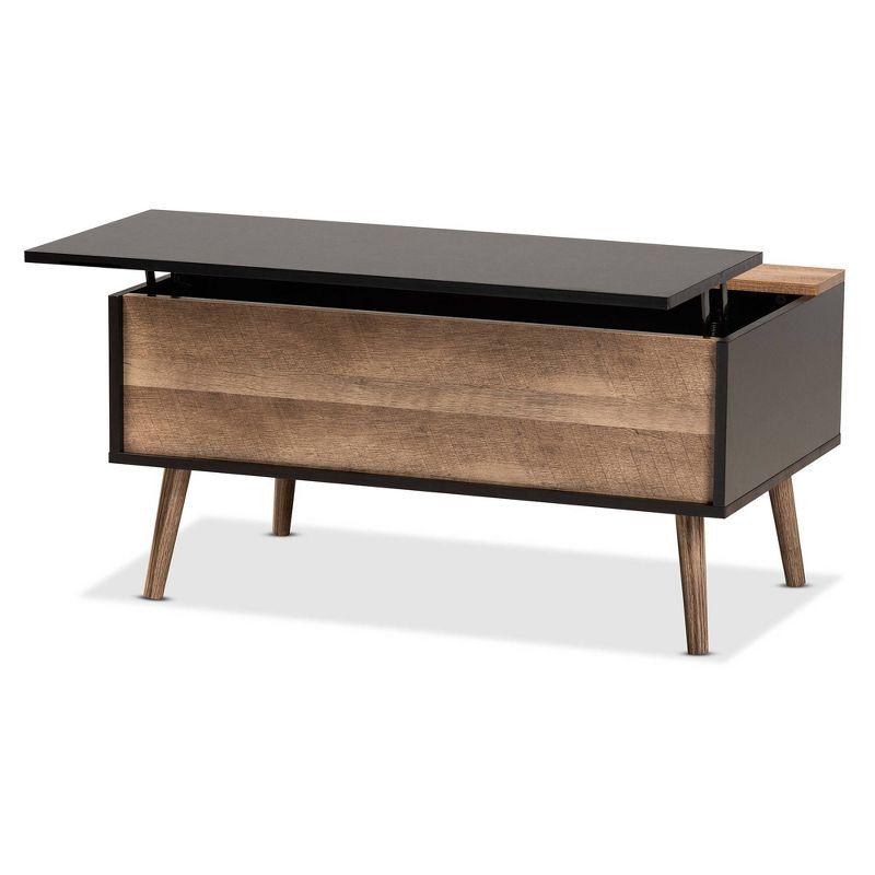 Jensen Two-Toned Wood Lift Top Coffee Table with Storage Compartment Black/Brown - Baxton Studio: Mid-Century Design, Rectangular Shape