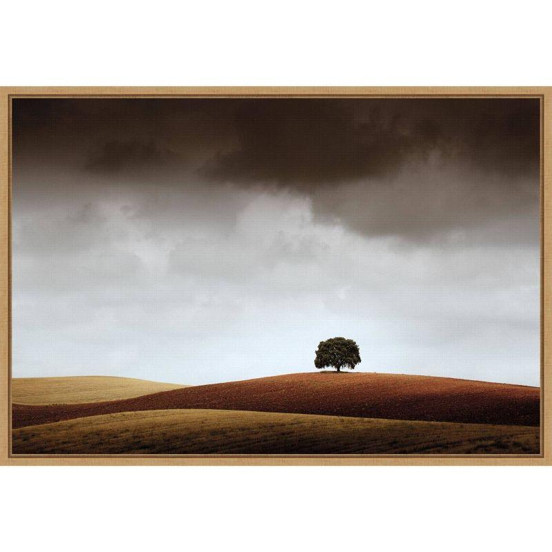 Distant Tree and Horizon Framed Landscape Canvas Print