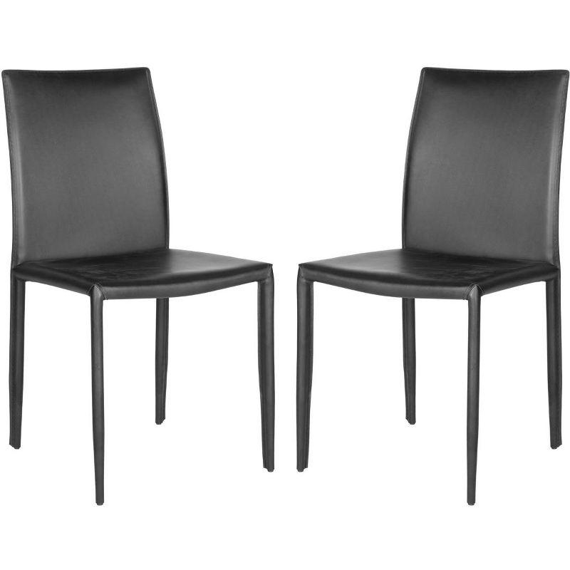 Karna Black Leather Upholstered Dining Side Chair Set