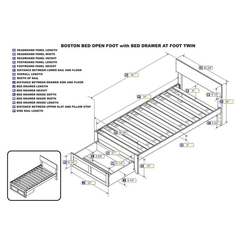 White Twin Wood Frame Bed with Headboard and Storage Drawer