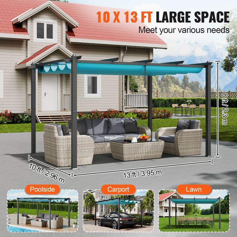 VEVOR 10'x13' Outdoor Retractable Pergola with Canopy, Aluminum Pergola with Retractable Canopy, Modern Pergola with Sun Shade Canopy, Bule