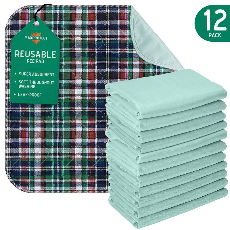MaxProtect Highland Plaid Reusable Pee Pads for Dogs, Training Underpads - 12 Pack, 34" x 36"