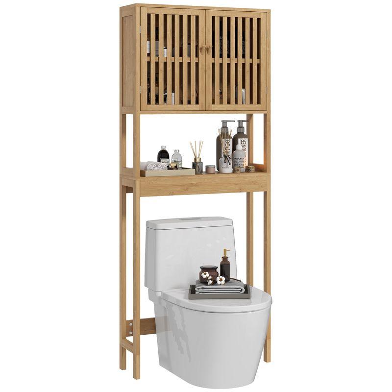 Natural Bamboo Over-the-Toilet Storage Cabinet with Adjustable Shelves