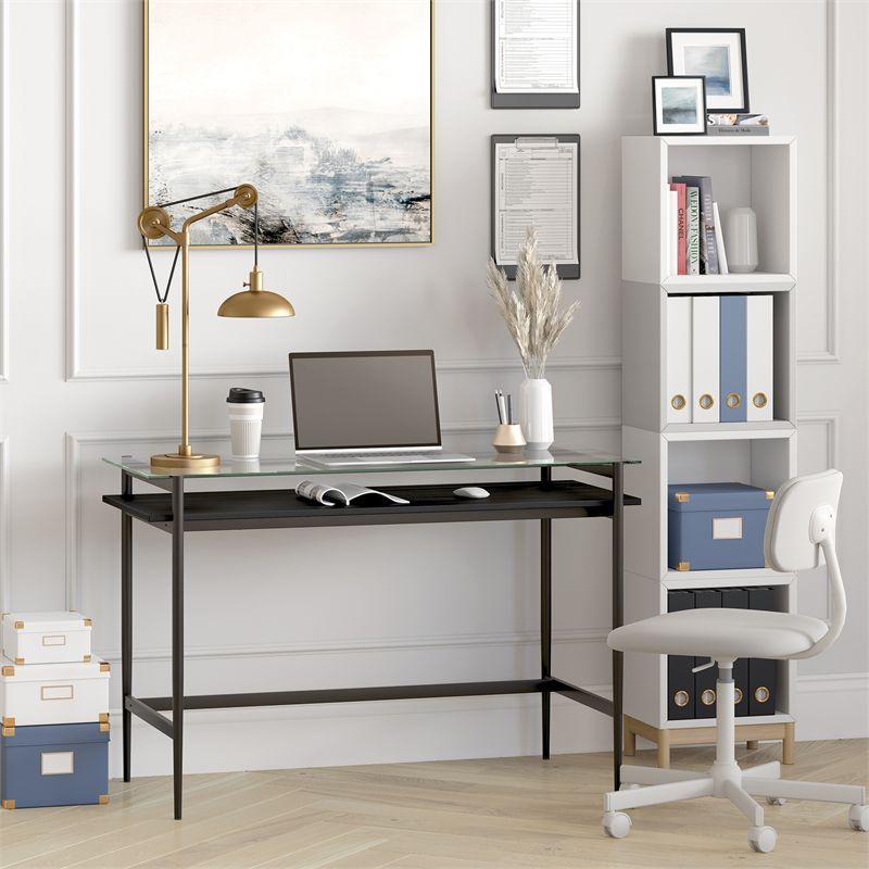 Eaton 46" Blackened Bronze Desk with Glass Top and Woodgrain Shelf