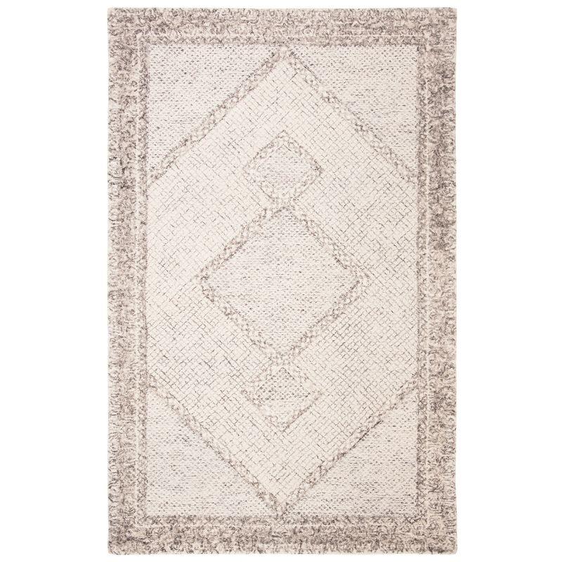 Ivory and Gray Handmade Tufted Wool Abstract Rug, 5' x 8'