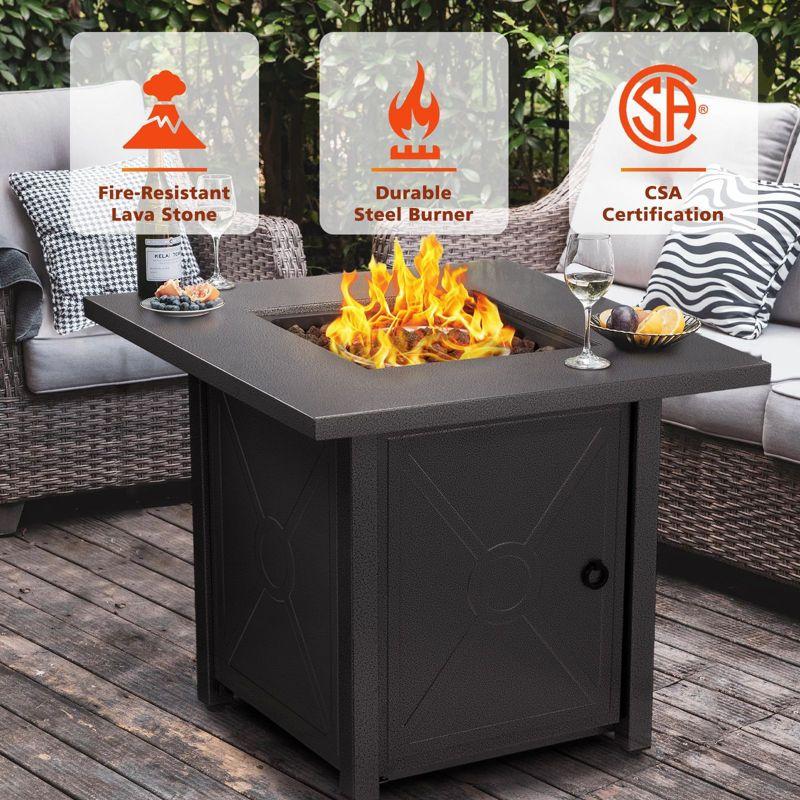 R.W. FLAME 28" 40,000 BTU Square Outdoor Propane Fire Pit Table with Lid & Rain Cover   – Perfect for Patio, Deck, Garden, and Parties