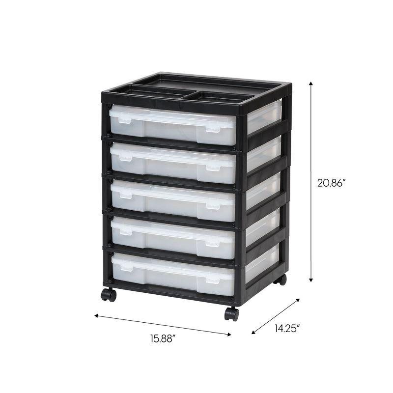 Black 5-Drawer Plastic Scrapbook Storage Cart with Organizer Top