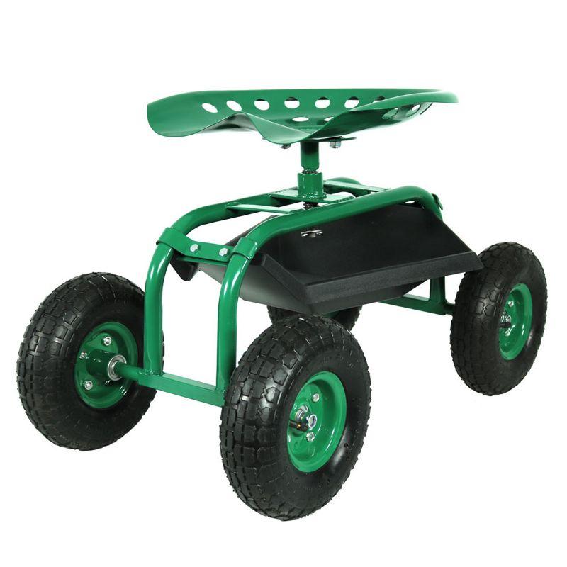 SunnyDaze Decor Steel Rolling Garden Cart Scooter with Swivel Seat and Tool Tray