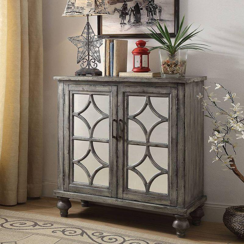 Velika Weathered Gray Mirrored Wood Console Table with Storage