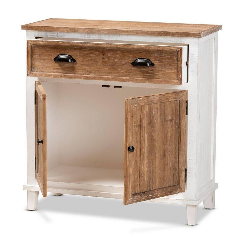 Glynn Wood 2 Door Storage Cabinet White/Brown - Baxton Studio: No Assembly, Weathered Oak Finish, Metal Handles