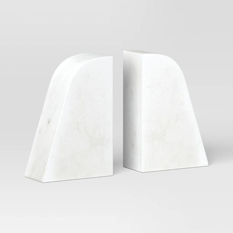 White Marble Quarter-Moon Bookends Set