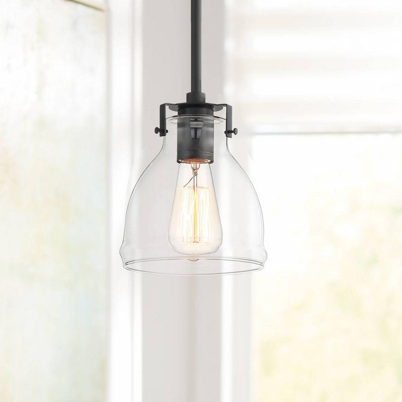 Possini Euro Design Bellis Black Mini Pendant 6" Wide Modern Industrial Clear Glass Bell Shade for Dining Room House Foyer Kitchen Island Entryway