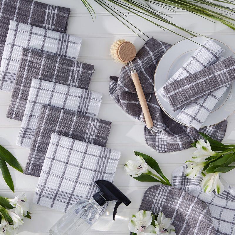 Waffle Weave Cotton Plaid Waffle Dish Cloth Kitchen Towel (Set of 12)
