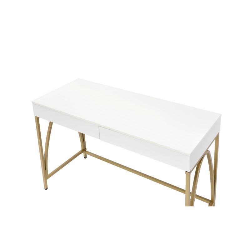 Light Mane Desk White High Gloss/Gold - Acme Furniture: 31" H, 2 Drawers, Metal Frame, 47" W