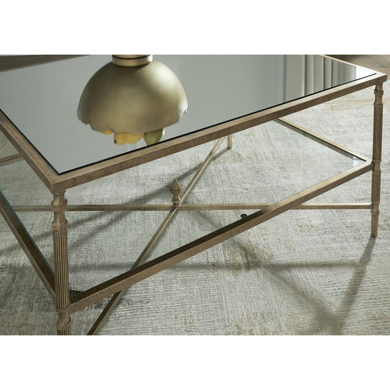 Aged Gold Rectangular Glass Top Coffee Table with Shelf