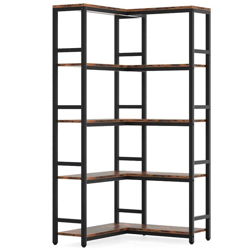 Hommoo 7-Tier Tall Corner Bookshelf Rustic Brown