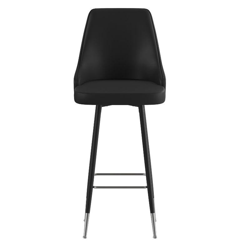 Emma and Oliver Set of Two Modern Bar Height Black Faux Leather Upholstered Dining Stools with Chrome Accented Metal Frames and Footrests