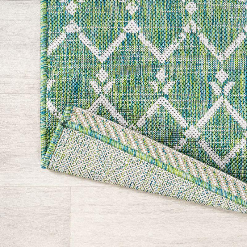3' x 5' Ourika Moroccan Geometric Textured Weave Indoor/Outdoor Area Rug, Green/Cream - JONATHAN Y