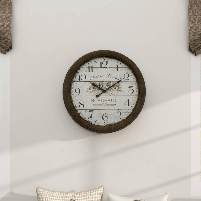 Vintage 23'' White and Brown Metal Wall Clock