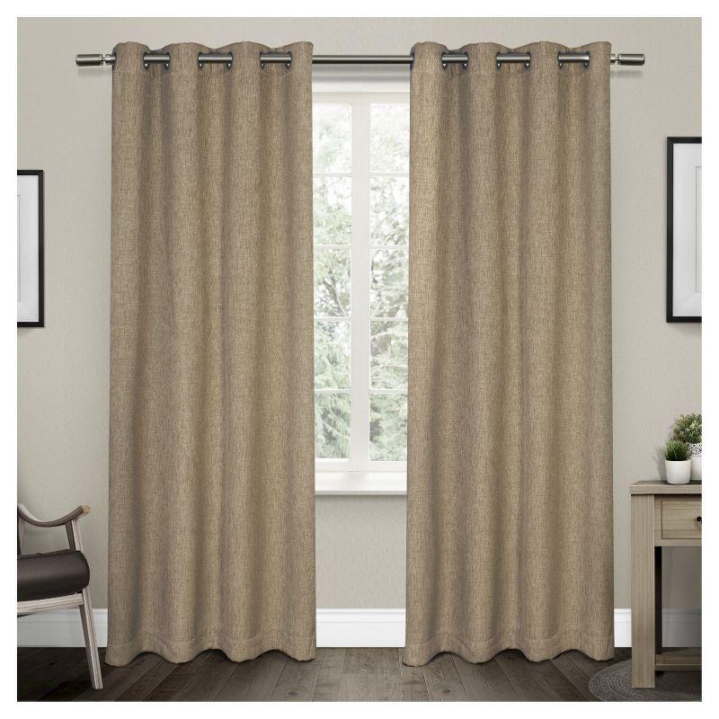 Vesta Heavy Textured Linen Woven Room Darkening Grommet Top Window Curtain Panel Pair Exclusive Home