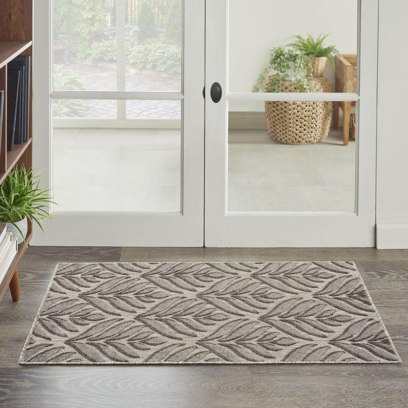 Nourison Aloha Tropical Palm Flatweave High-Low Indoor Outdoor Area Rug Charcoal 2'8" x 4'