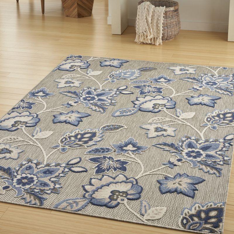 Nourison Aloha Floral Farmhouse Flatweave High-Low Indoor Outdoor Area Rug Blue Grey 7'10" x 10'6"