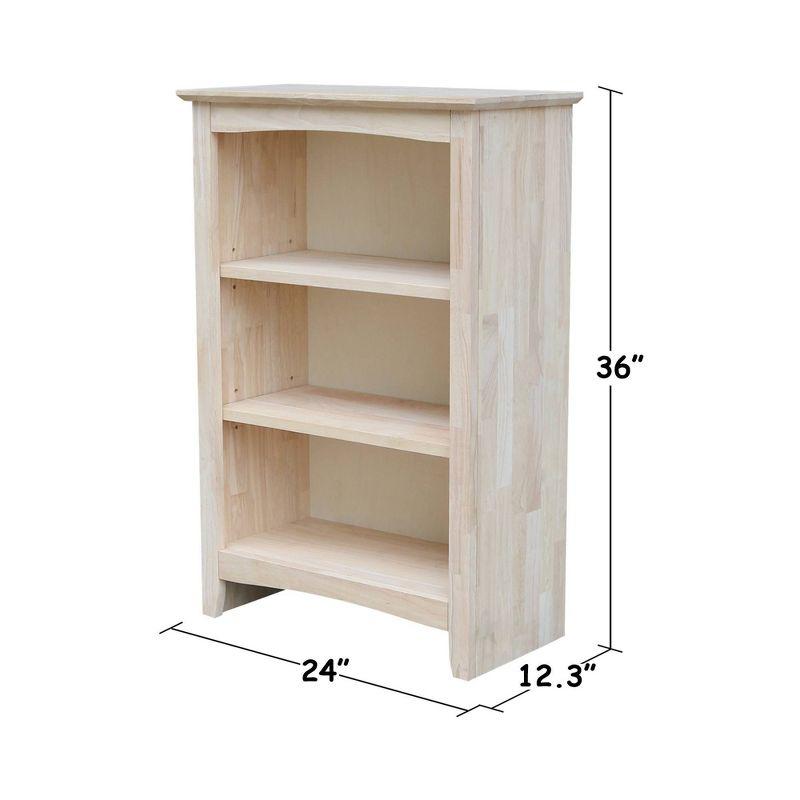 36"x24" Shaker Bookcase Unfinished - International Concepts: Rubberwood Material, 3 Fixed Shelves, Enclosed Back