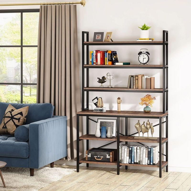 Rustic Brown 6-Tier Industrial Bookshelf with Metal Frame