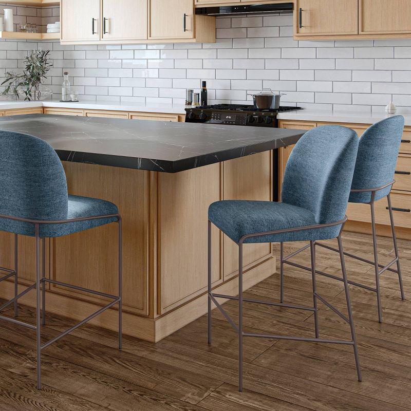 Blakeley Counter Height Barstool Blue - CorLiving: Upholstered, Metal Footrest, Polyester Fiber, Wood Frame