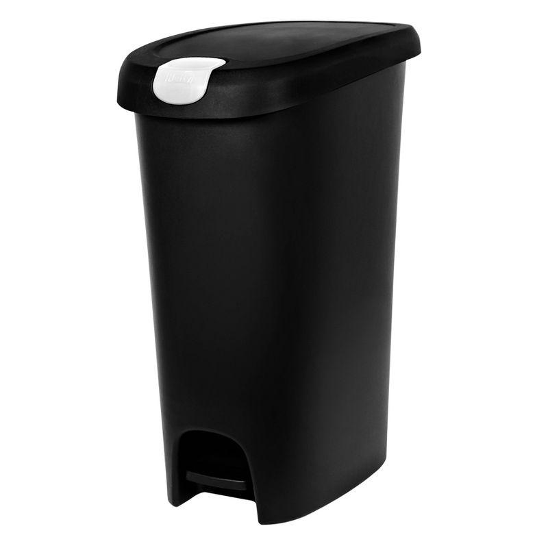 Black Slim Plastic Step Trash Can with Locking Lid