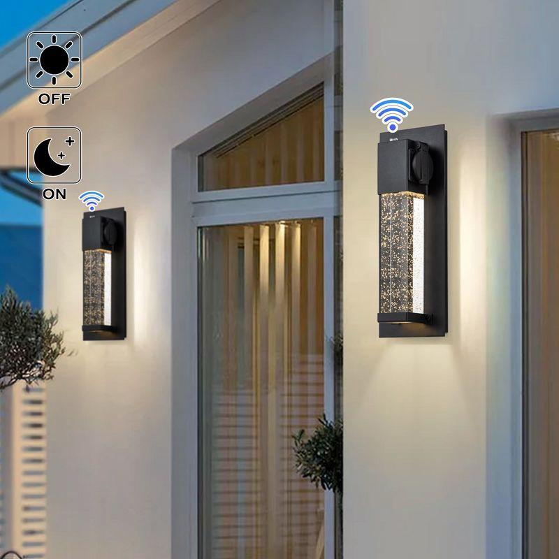 Matte Black Dusk to Dawn LED Outdoor Wall Light with Clear Bubble Glass, 2-Pack