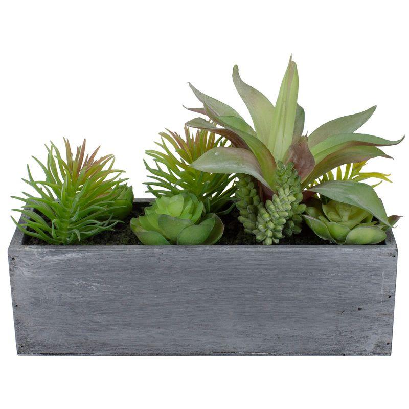 12" Green Artificial Succulent Arrangement in Gray Wooden Planter