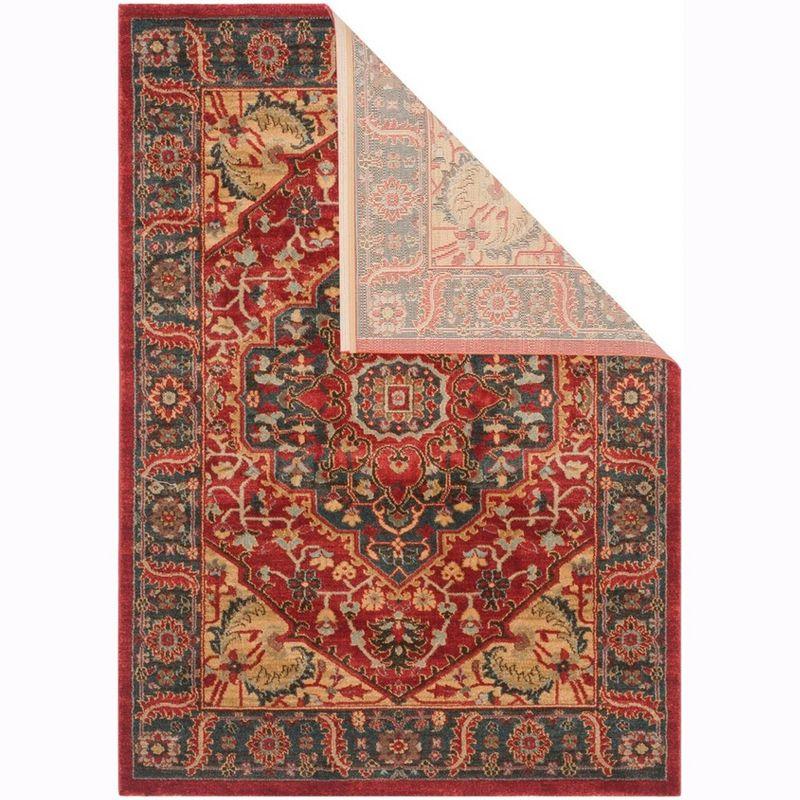 Red and Navy Traditional Synthetic Runner Rug