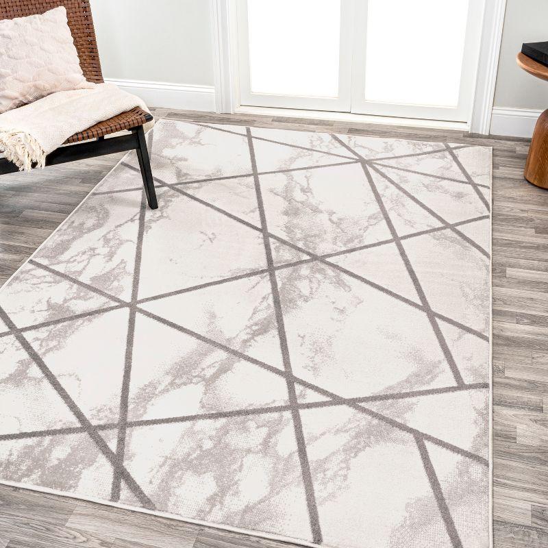 4' x 6' Patras Modern Geometric Marbled Area Rug, Ivory/Gray - JONATHAN Y