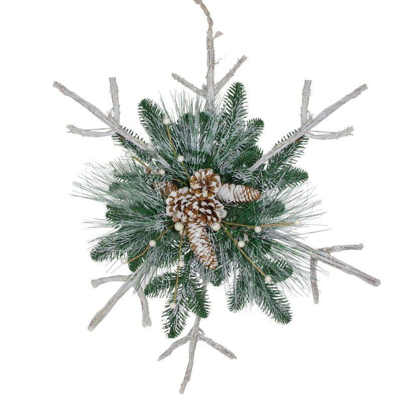 24" Frosted Mixed Pine Twig Snowflake Ornament with Pine Cones and Berries