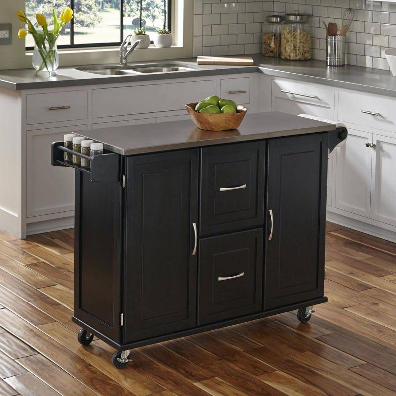 Rectangular Stainless Steel Kitchen Cart with Spice Rack and Storage