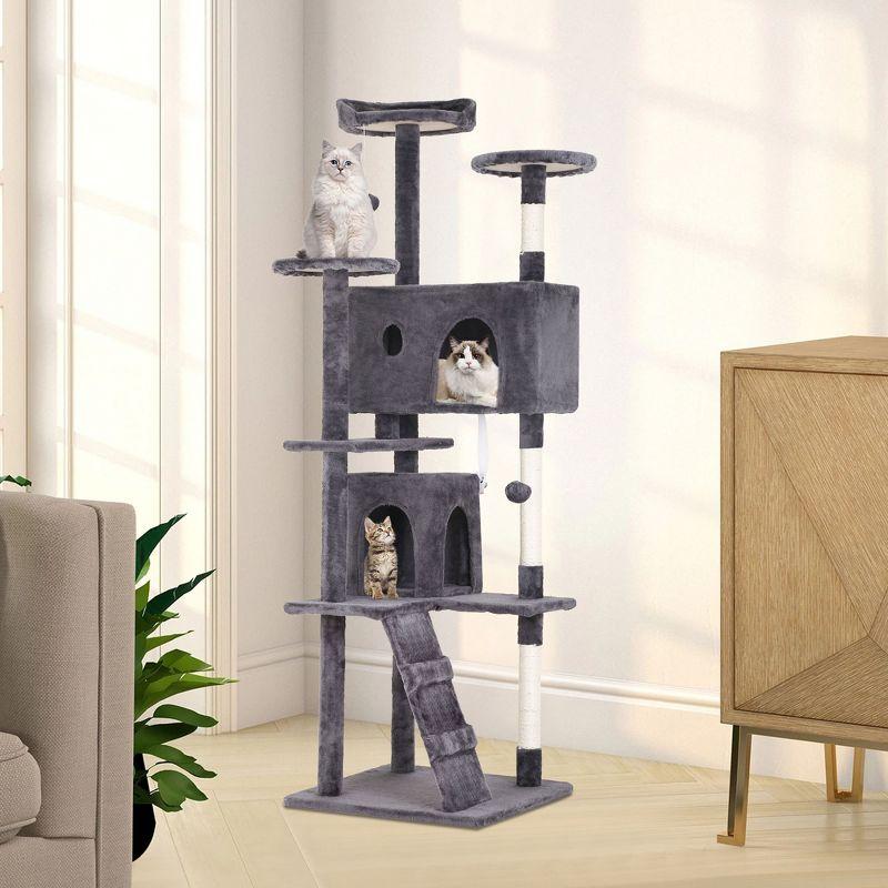 Tucker Murphy Pet™ 70In Cat Tree Tower For Indoor Cats,Multi-Level, Furniture Activity Center With Scratching Posts Stand House Cat Condo With Funny Toys For Kittens Pet Play House,Dark Gray