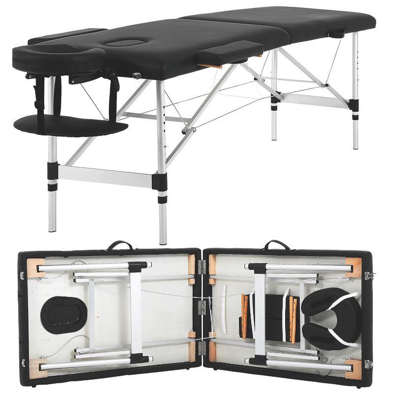 Black Adjustable Aluminum Portable Massage Table with Carry Case