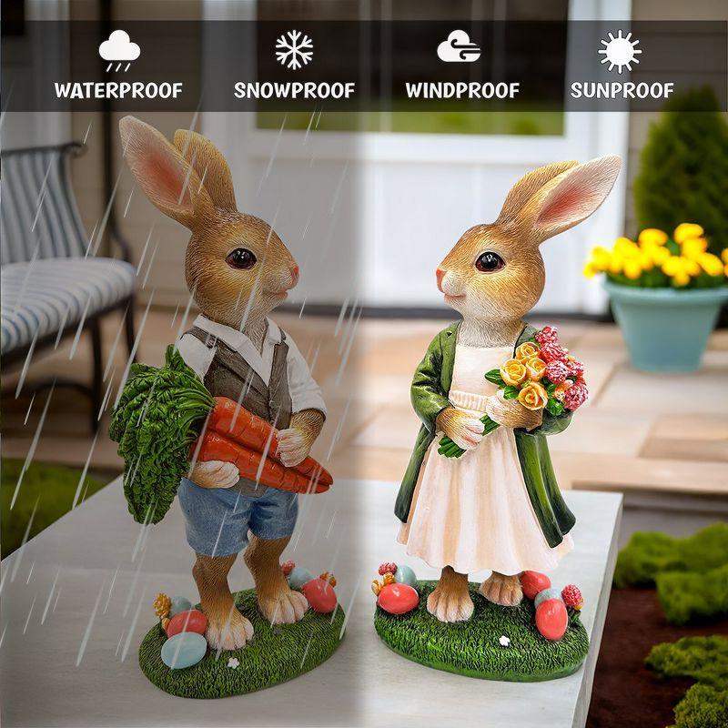 Harvest and Bloom Country Bunny Pair Figurine, 8" Rabbit Garden Statue Set| OrnamentallyYou