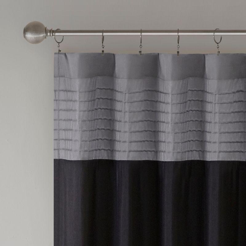 Black and Gray Faux Silk Pintuck Curtain Panel