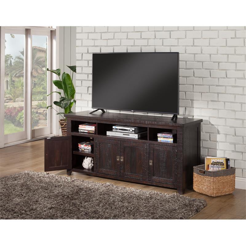 Espresso Radiata Pine 65" TV Stand with Cabinet Storage