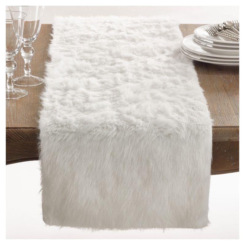 72"x15" Faux Fur Table Runner White - Saro Lifestyle